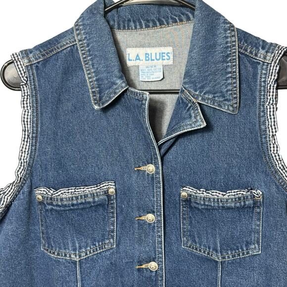 L.A. Blues Vintage 90s Denim Vest Women Ruffle Trim Western Style Large - Picture 1 of 4